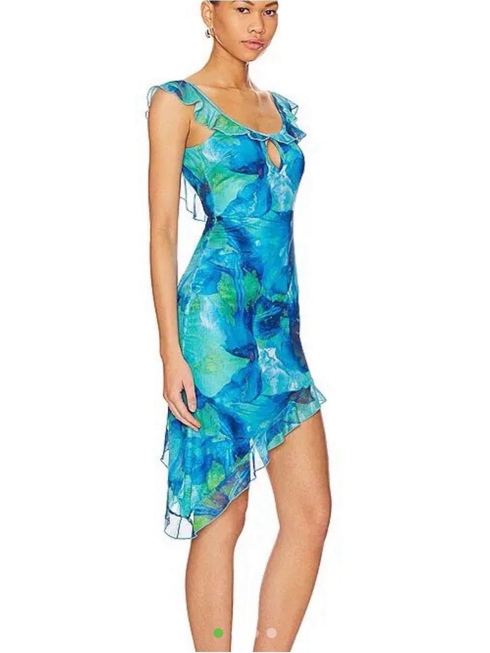 Blue Watercolor Asymmetrical Ruffle Dress
